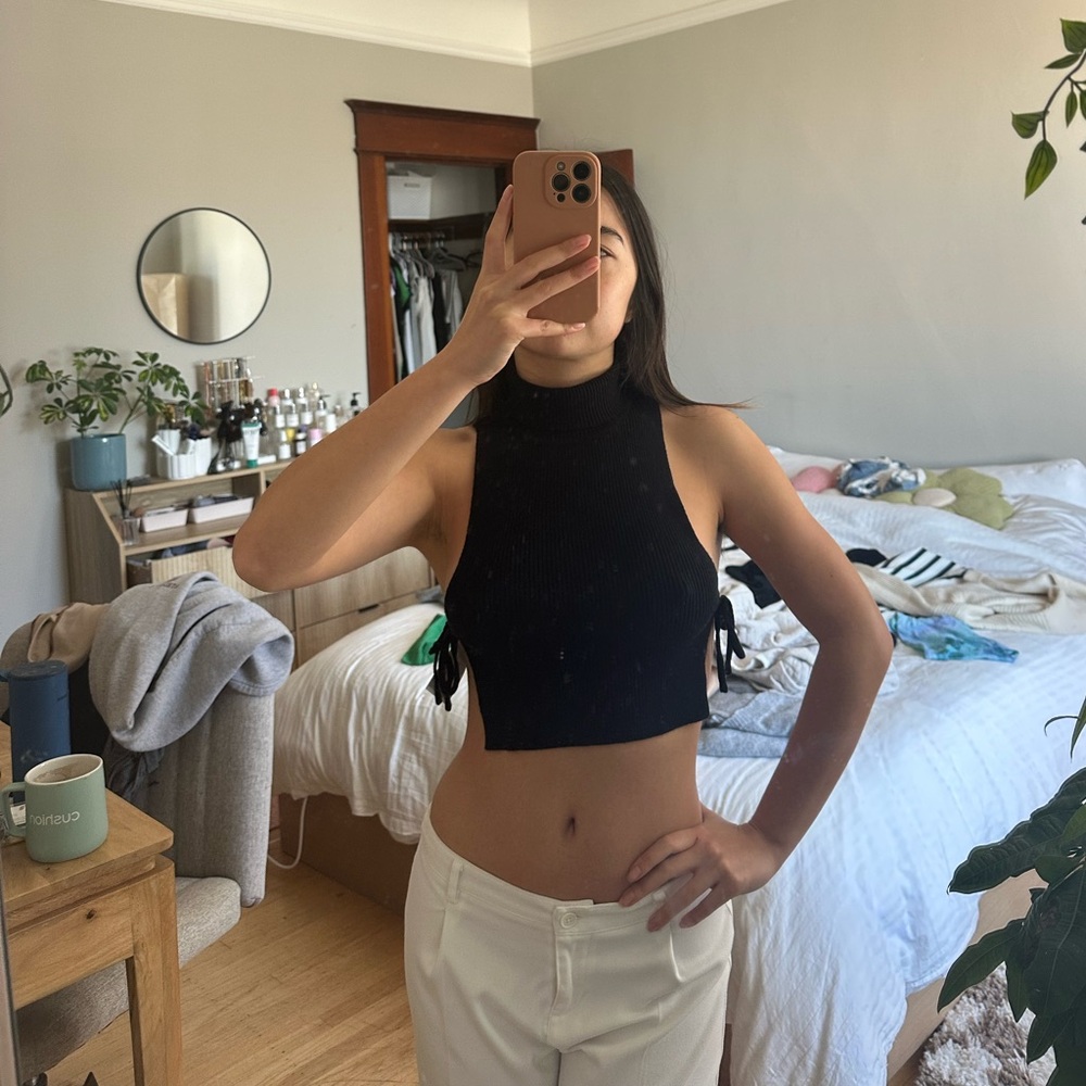 Edikted black knit mock neck crop top